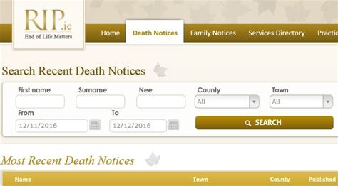 rip ie search recent death notices|irish obituaries death notices.